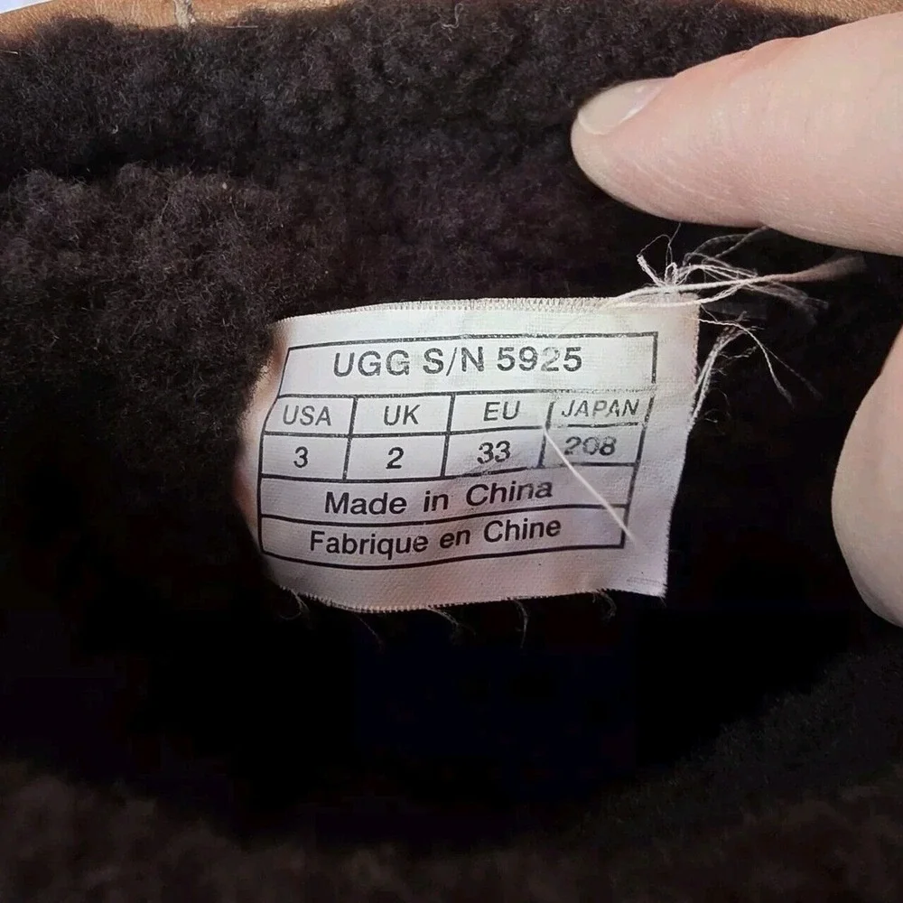 UGG Beacon Leather Boots Size 3 Brown‎ Two Tone Sherpa Lined Hard Sole S/N 5925